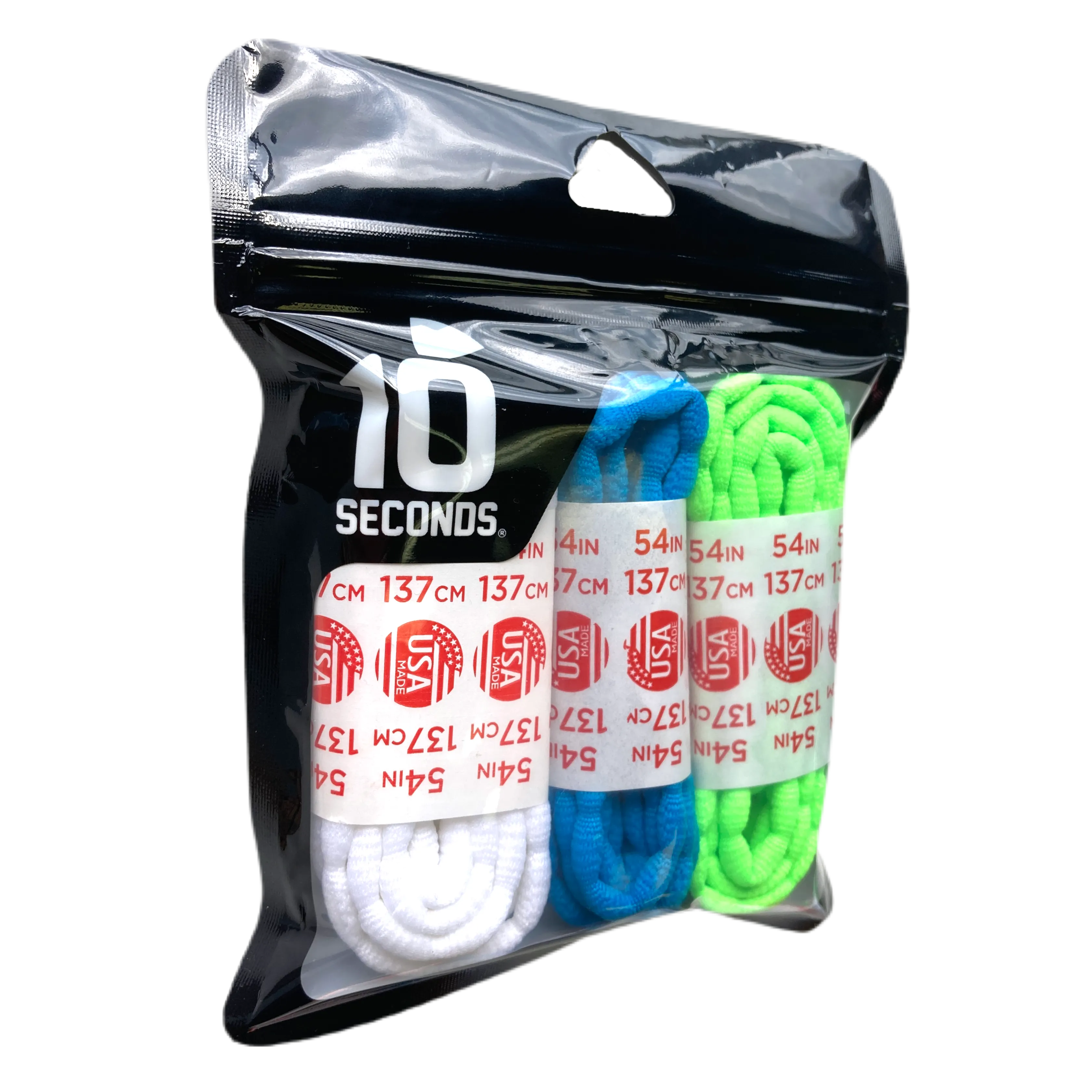 10 Seconds ® Athletic Bubble Laces | White/Neon Blue/Neon Green Multi-Pack