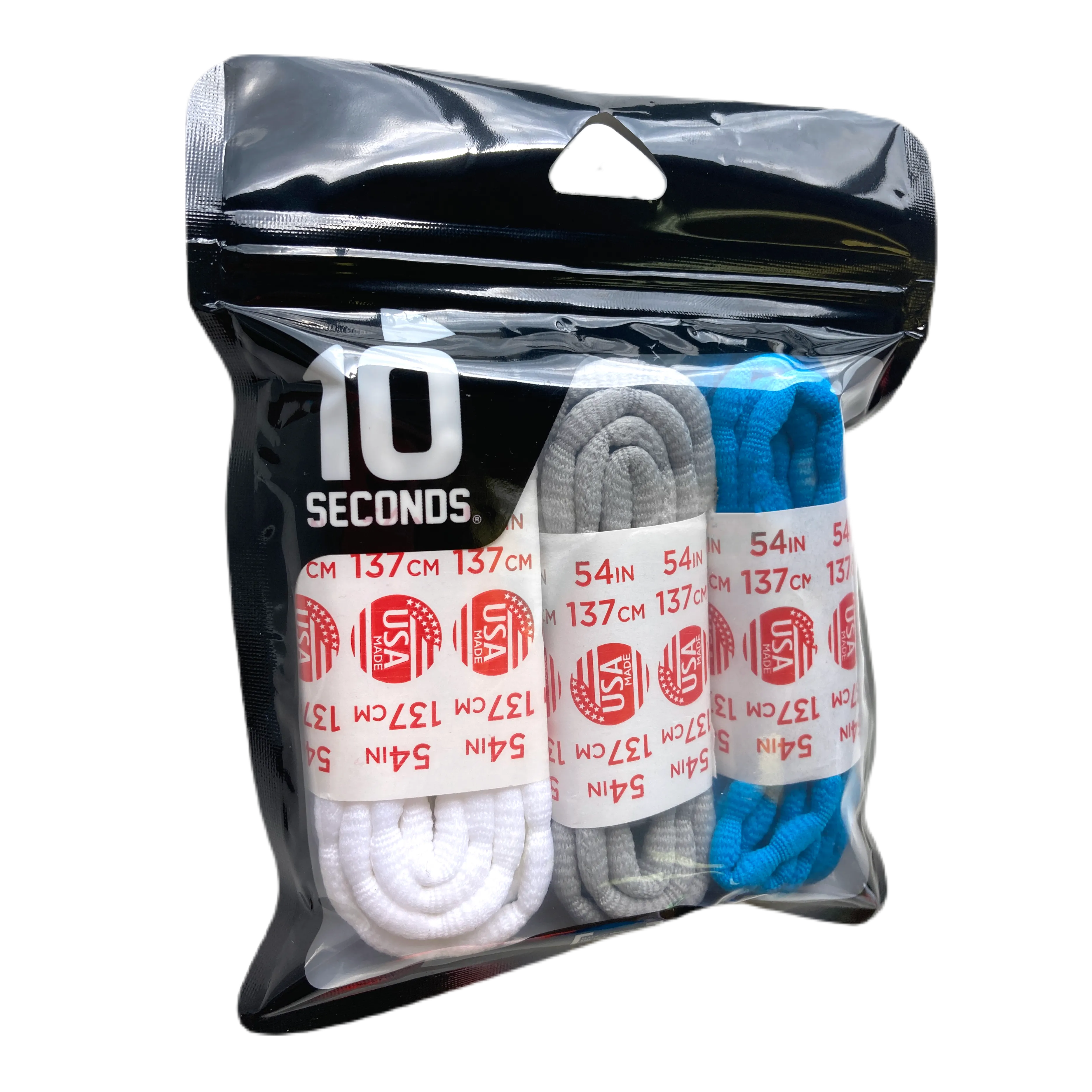 10 Seconds® Athletic Bubble Laces | White/Silver/Neon Blue Multi-Pack