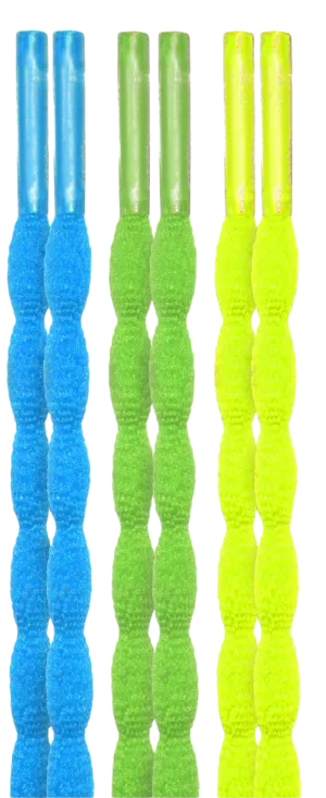 10 Seconds® Classic Bubble Laces | Neon Blue/Neon Green/Neon Yellow Multi-Pack