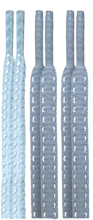 10 Seconds ® Reflexall ® Athletic Round & Oval Laces | White/Classic Grey/Classic Grey Reflective Multi-Pack