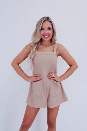 Bobi Ribbed Pocketed Romper- Taupe