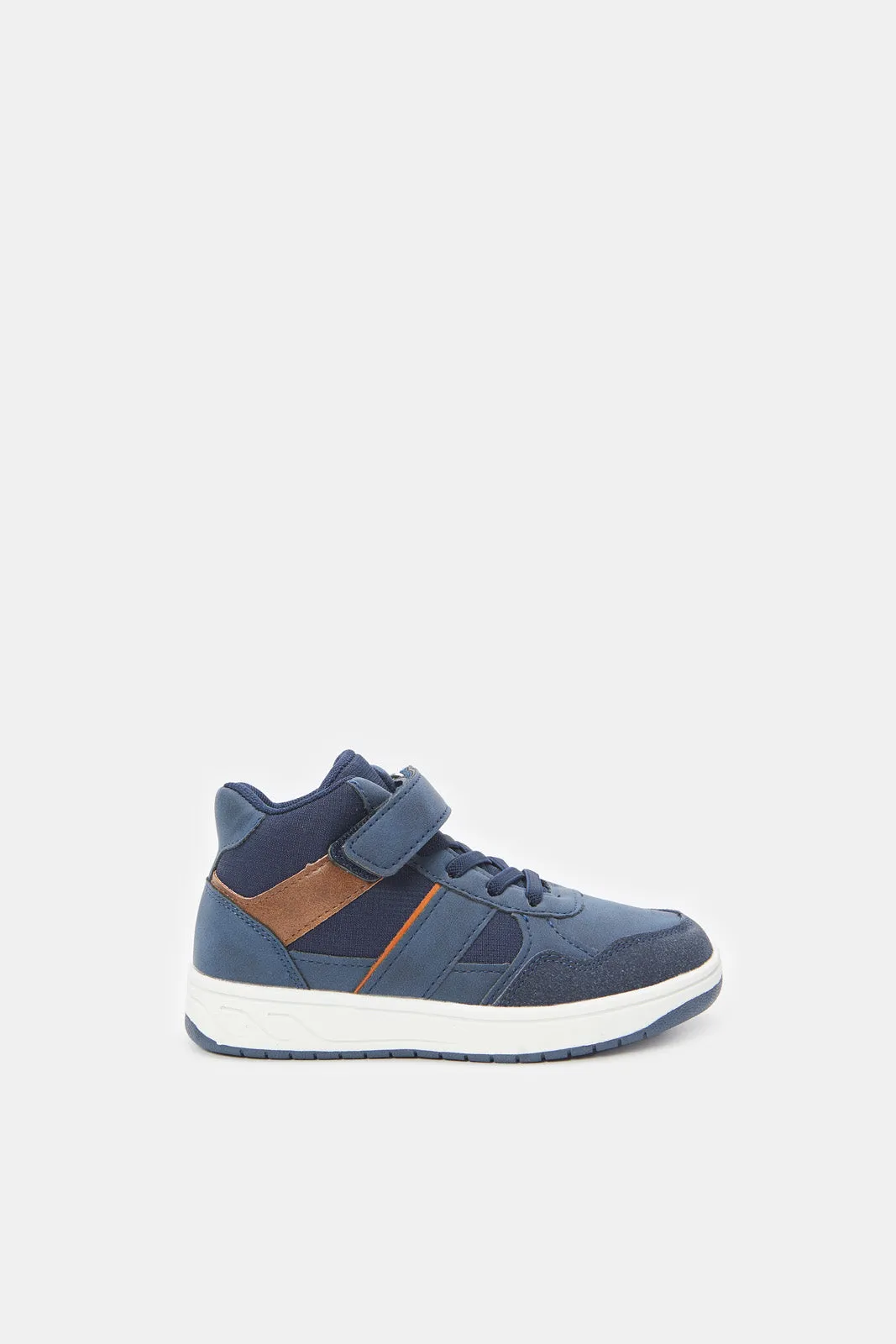 Boys Navy Material Block High Top