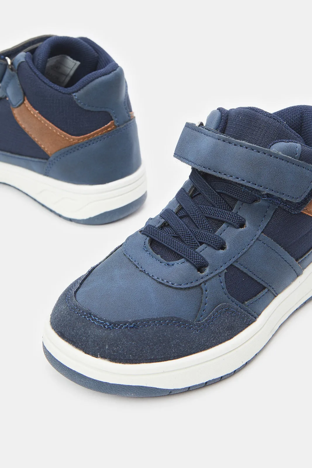 Boys Navy Material Block High Top