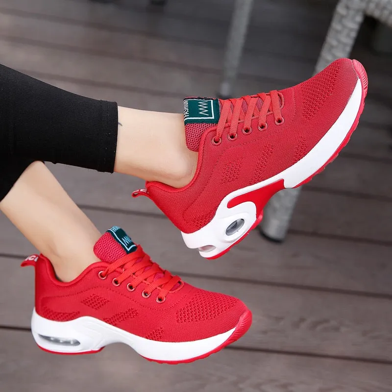 Breathable Mesh Comfort Jogging Air Cushion Lace Up Ladies Fashion Running Outdoor Sports Sneakers Shoes