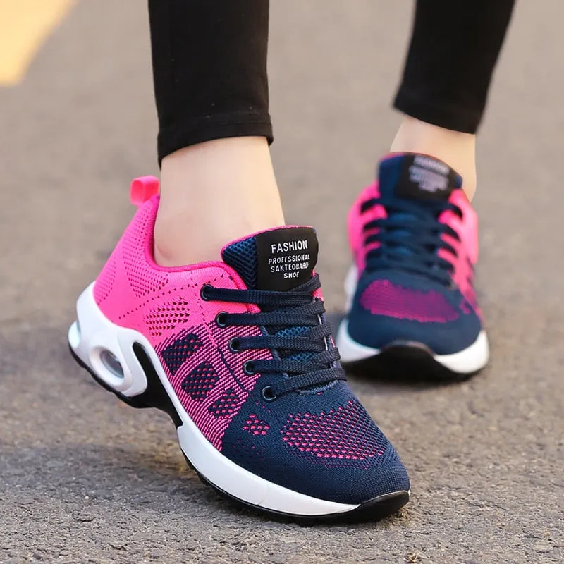 Breathable Mesh Comfort Jogging Air Cushion Lace Up Ladies Fashion Running Outdoor Sports Sneakers Shoes