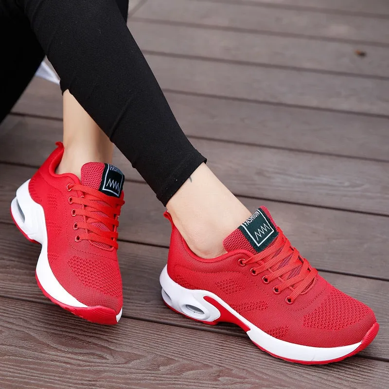 Breathable Mesh Comfort Jogging Air Cushion Lace Up Ladies Fashion Running Outdoor Sports Sneakers Shoes