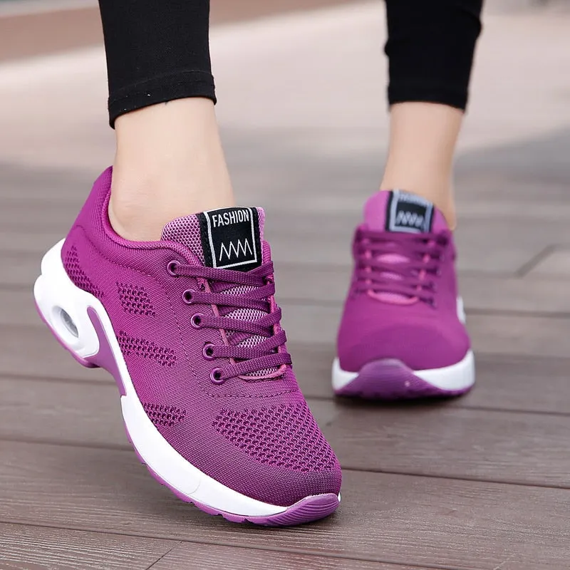 Breathable Mesh Comfort Jogging Air Cushion Lace Up Ladies Fashion Running Outdoor Sports Sneakers Shoes