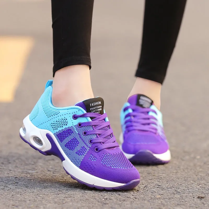 Breathable Mesh Comfort Jogging Air Cushion Lace Up Ladies Fashion Running Outdoor Sports Sneakers Shoes