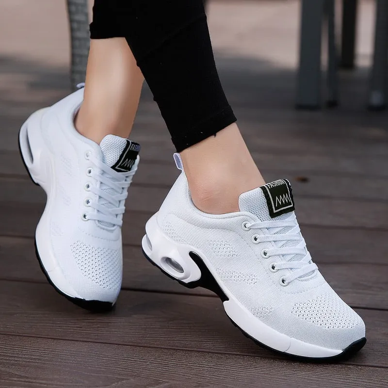 Breathable Mesh Comfort Jogging Air Cushion Lace Up Ladies Fashion Running Outdoor Sports Sneakers Shoes