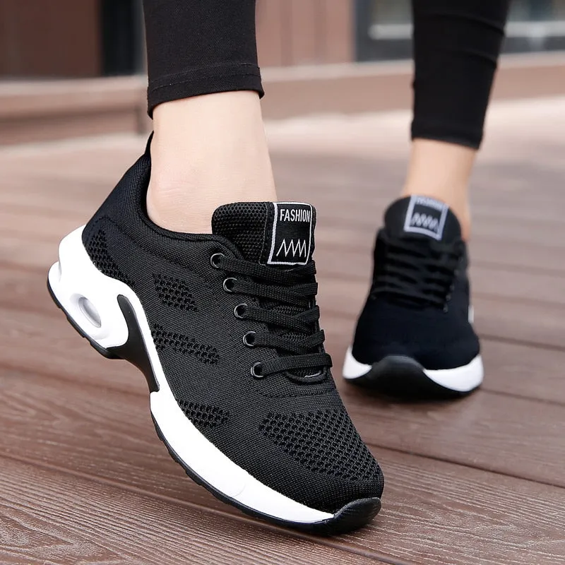 Breathable Mesh Comfort Jogging Air Cushion Lace Up Ladies Fashion Running Outdoor Sports Sneakers Shoes