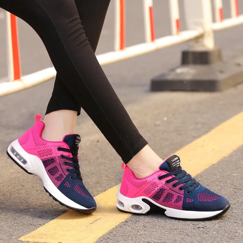 Breathable Mesh Comfort Jogging Air Cushion Lace Up Ladies Fashion Running Outdoor Sports Sneakers Shoes