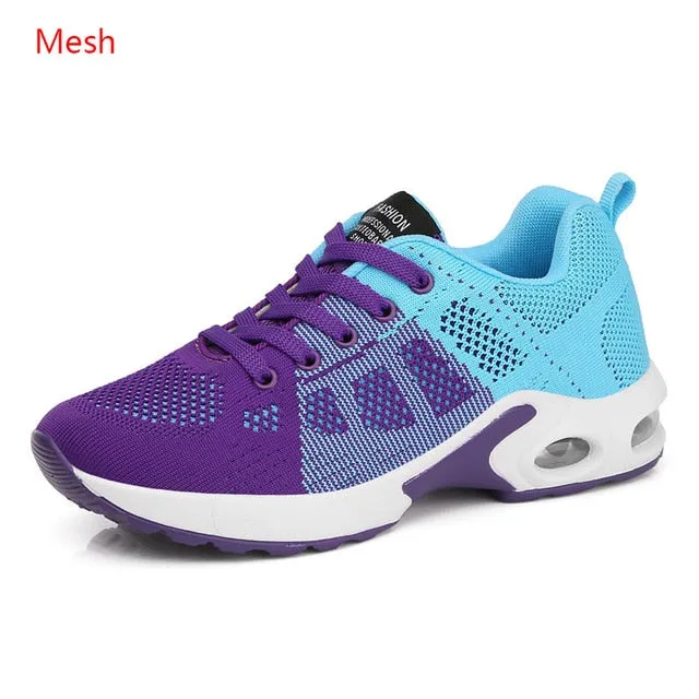 Breathable Mesh Comfort Jogging Air Cushion Lace Up Ladies Fashion Running Outdoor Sports Sneakers Shoes