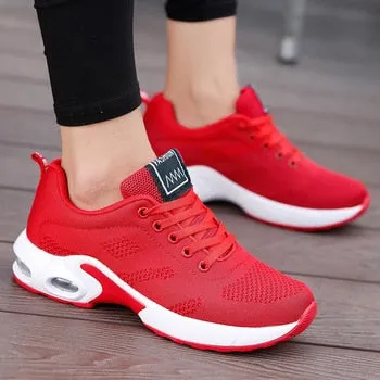 Breathable Mesh Comfort Jogging Air Cushion Lace Up Ladies Fashion Running Outdoor Sports Sneakers Shoes