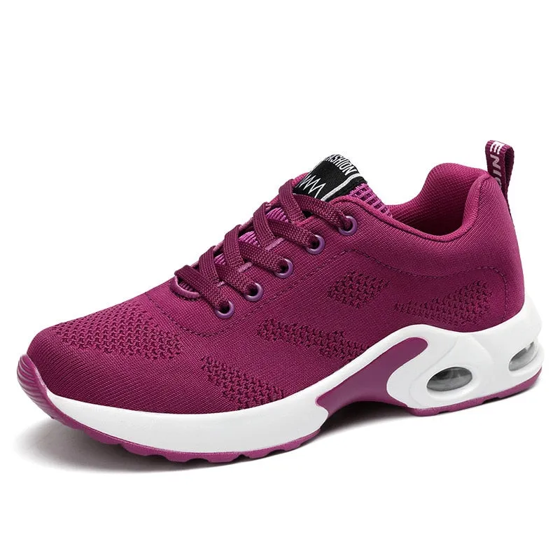 Breathable Mesh Comfort Jogging Air Cushion Lace Up Ladies Fashion Running Outdoor Sports Sneakers Shoes