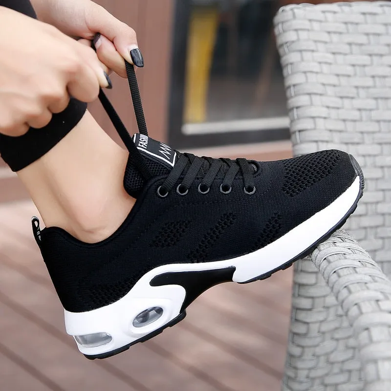 Breathable Mesh Comfort Jogging Air Cushion Lace Up Ladies Fashion Running Outdoor Sports Sneakers Shoes