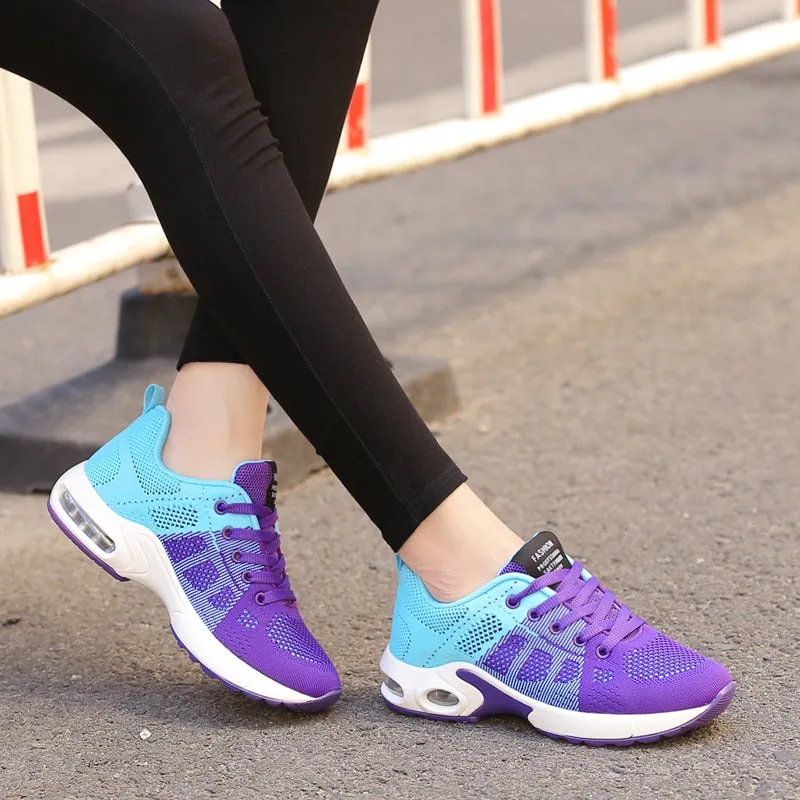 Breathable Mesh Comfort Jogging Air Cushion Lace Up Ladies Fashion Running Outdoor Sports Sneakers Shoes