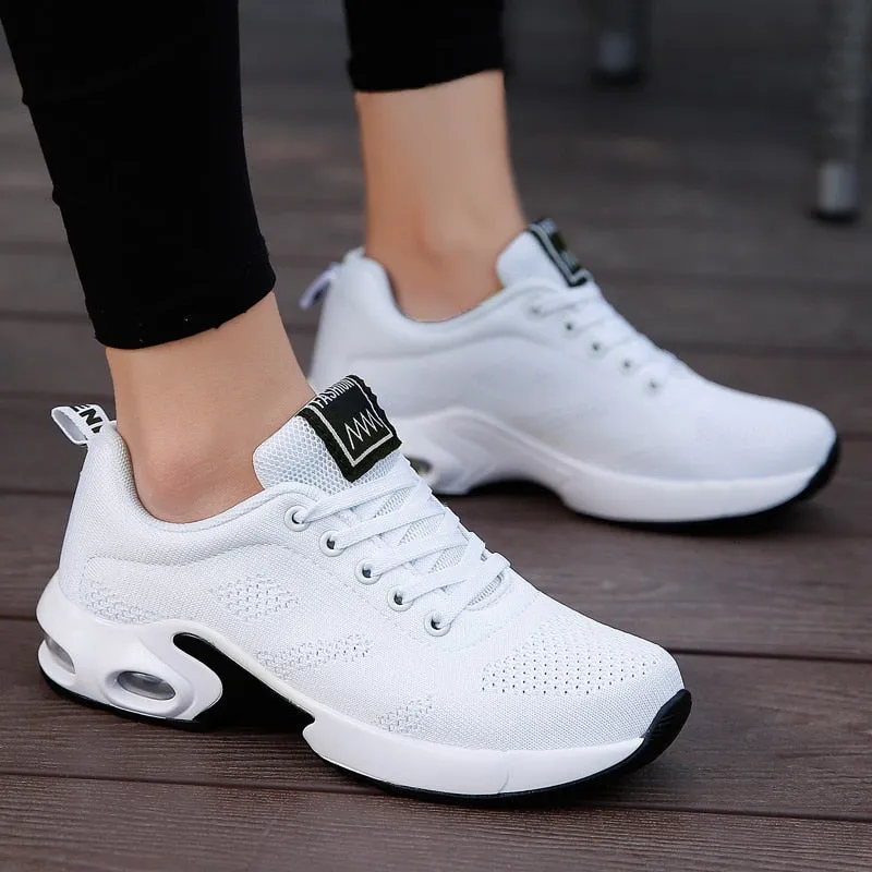 Breathable Mesh Comfort Jogging Air Cushion Lace Up Ladies Fashion Running Outdoor Sports Sneakers Shoes