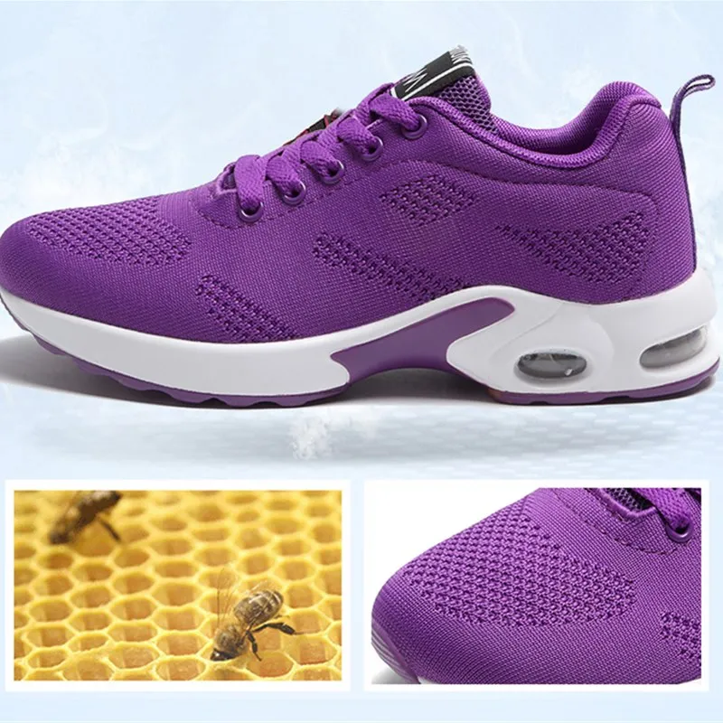 Breathable Mesh Comfort Jogging Air Cushion Lace Up Ladies Fashion Running Outdoor Sports Sneakers Shoes