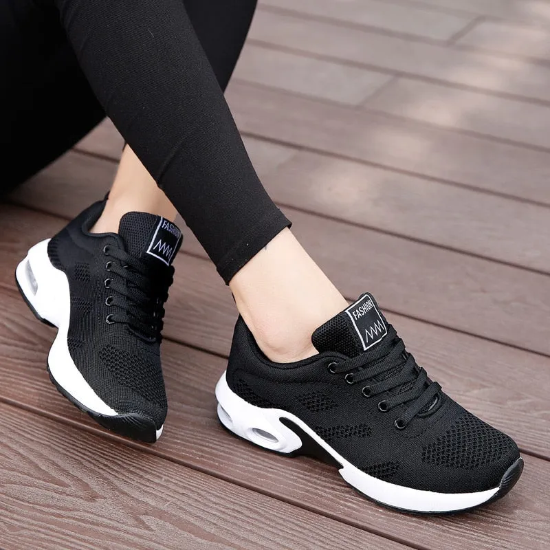 Breathable Mesh Comfort Jogging Air Cushion Lace Up Ladies Fashion Running Outdoor Sports Sneakers Shoes