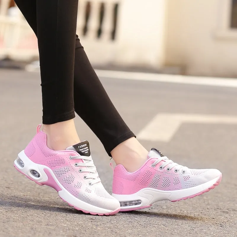 Breathable Mesh Comfort Jogging Air Cushion Lace Up Ladies Fashion Running Outdoor Sports Sneakers Shoes