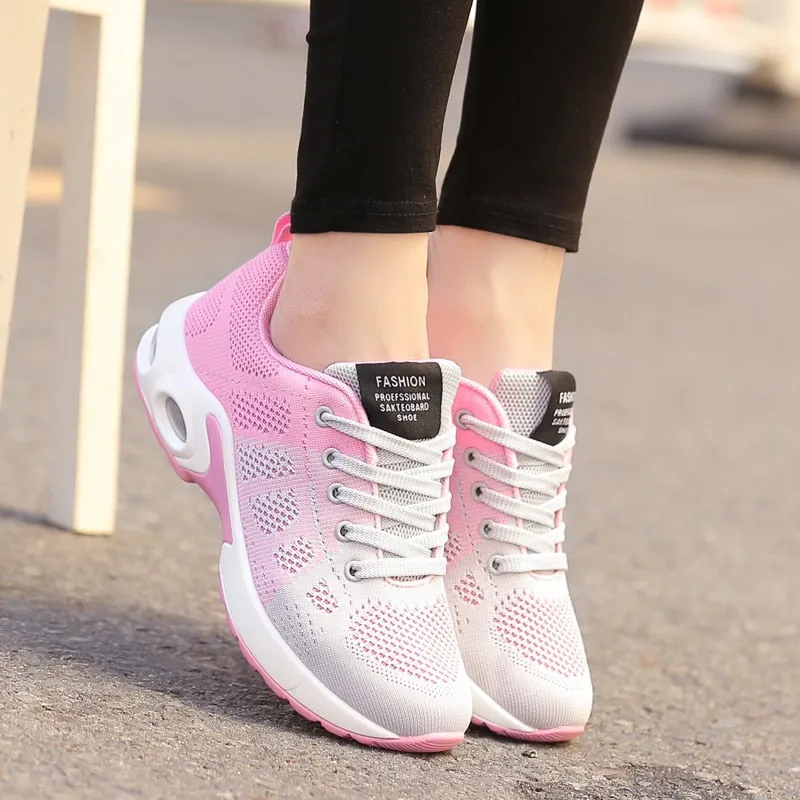 Breathable Mesh Comfort Jogging Air Cushion Lace Up Ladies Fashion Running Outdoor Sports Sneakers Shoes