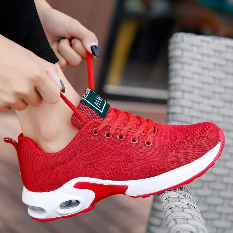 Breathable Mesh Comfort Jogging Air Cushion Lace Up Ladies Fashion Running Outdoor Sports Sneakers Shoes