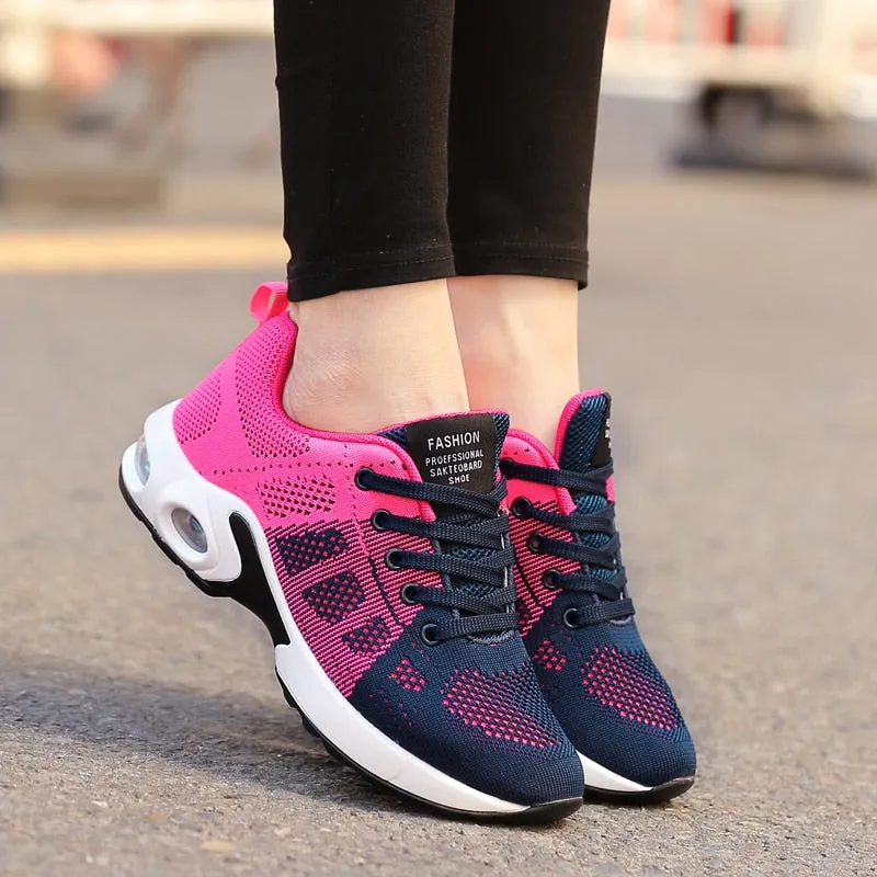 Breathable Mesh Comfort Jogging Air Cushion Lace Up Ladies Fashion Running Outdoor Sports Sneakers Shoes