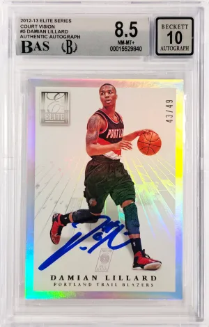 Damian Lillard Autographed 2012-13 Panini Elite Court Vision Rookie Card #5 Portland Trail Blazers BGS 8.5 Auto Grade Gem Mint 10 #43/49 Beckett BAS #15529840