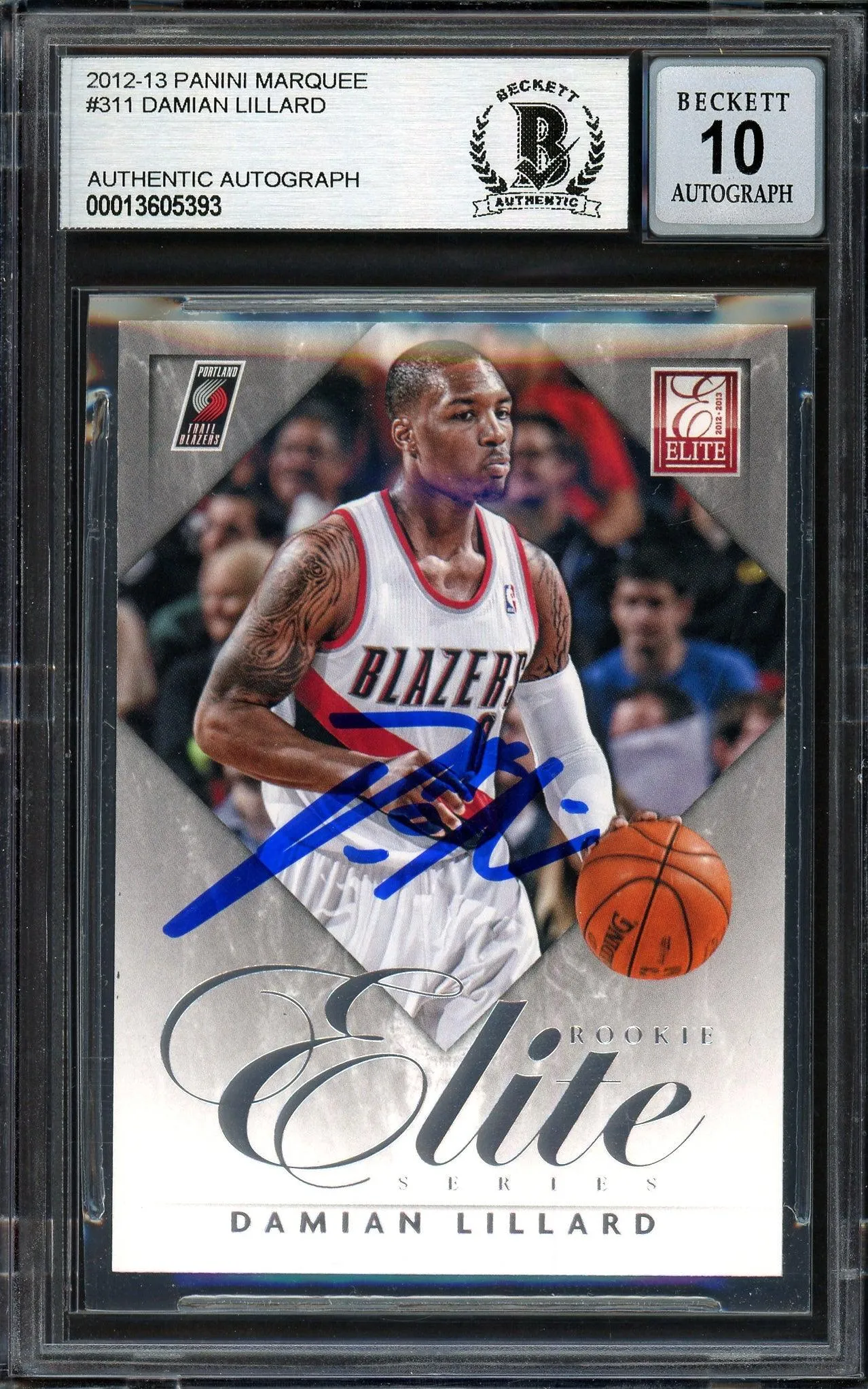 Damian Lillard Autographed 2012-13 Panini Elite Rookie Card #16 Portland Trail Blazers Auto Grade Gem Mint 10 Beckett BAS #13605393