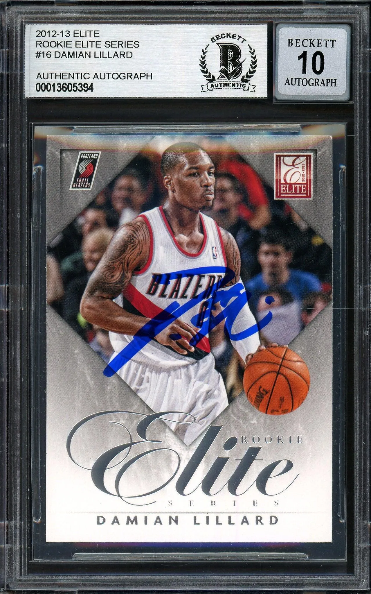 Damian Lillard Autographed 2012-13 Panini Elite Rookie Card #16 Portland Trail Blazers Auto Grade Gem Mint 10 Beckett BAS #13605394