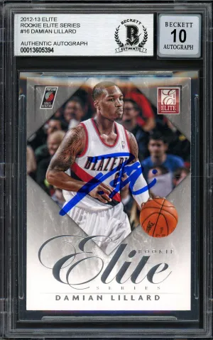 Damian Lillard Autographed 2012-13 Panini Elite Rookie Card #16 Portland Trail Blazers Auto Grade Gem Mint 10 Beckett BAS #13605394