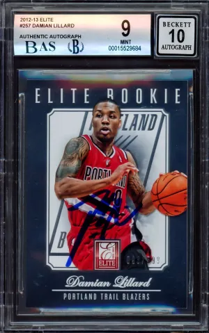 Damian Lillard Autographed 2012-13 Panini Elite Rookie Card #257 Portland Trail Blazers BGS 9 Auto Grade Gem Mint 10 #93/599 Beckett BAS #15529684