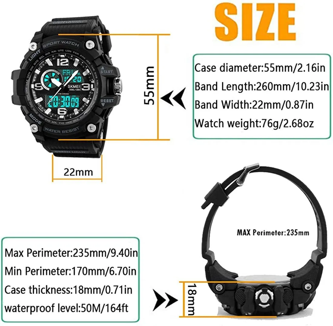 Dayllon Mens Analog Digital LED 50M Waterproof Outdoor Sport Watch Military Multifunction Casual Dual Display 12H/24H Stopwatch Calendar Wrist Watch