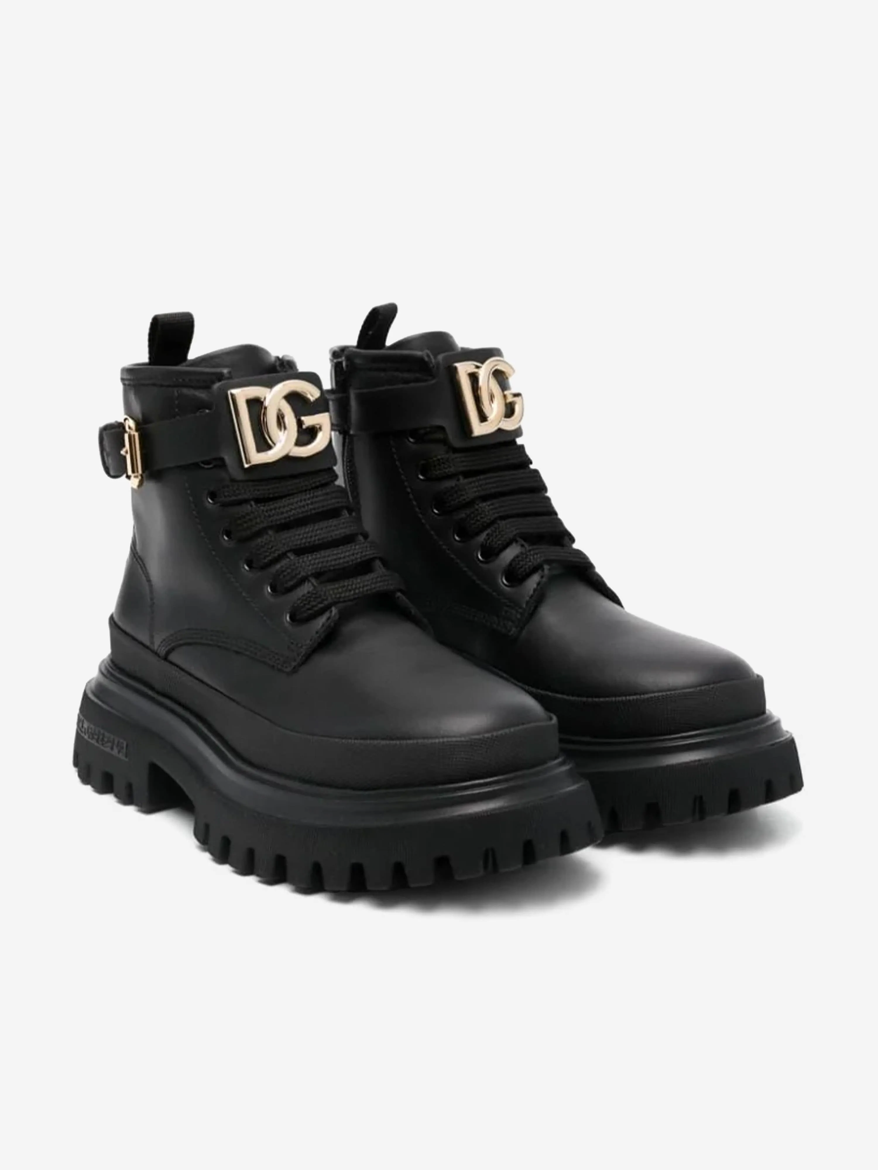 Dolce & Gabbana Girls Leather Combat Boots in Black