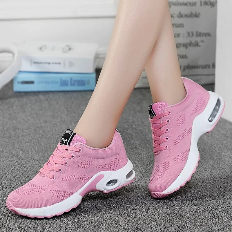 Fashion Lightweight Outdoor Sports Shoes Breathable Mesh Comfort Air Cushion Lace Up Running Shoes Sneakers