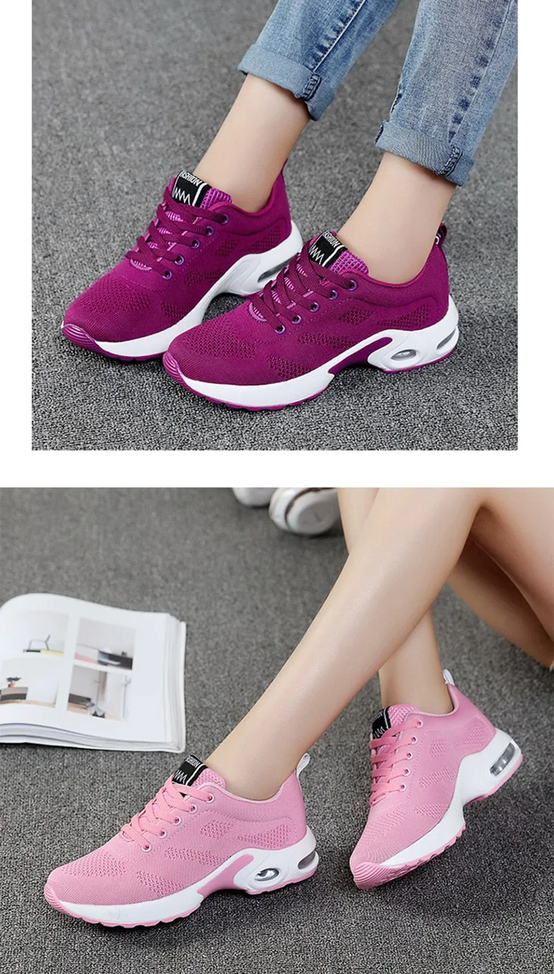 Fashion Lightweight Outdoor Sports Shoes Breathable Mesh Comfort Air Cushion Lace Up Running Shoes Sneakers