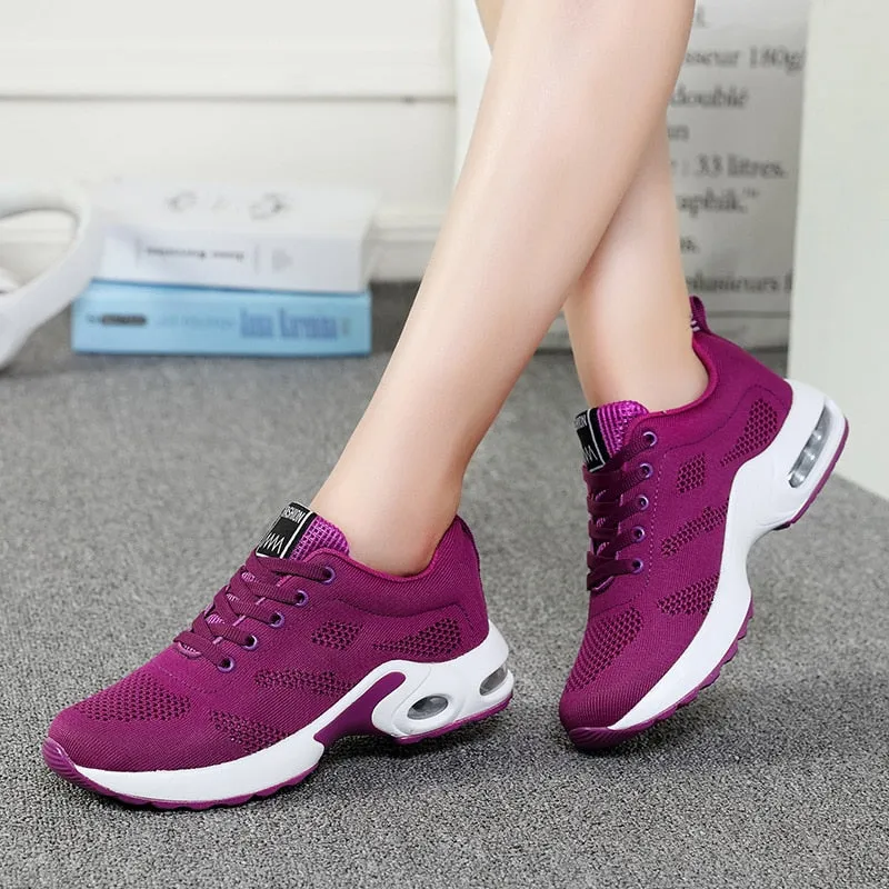 Fashion Lightweight Outdoor Sports Shoes Breathable Mesh Comfort Air Cushion Lace Up Running Shoes Sneakers