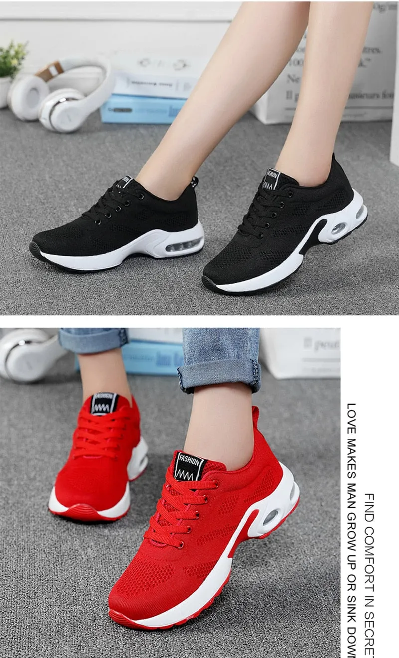 Fashion Lightweight Outdoor Sports Shoes Breathable Mesh Comfort Air Cushion Lace Up Running Shoes Sneakers