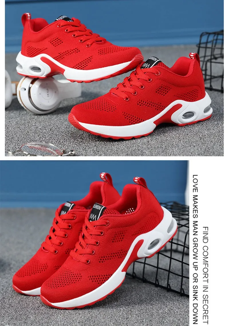 Fashion Lightweight Outdoor Sports Shoes Breathable Mesh Comfort Air Cushion Lace Up Running Shoes Sneakers