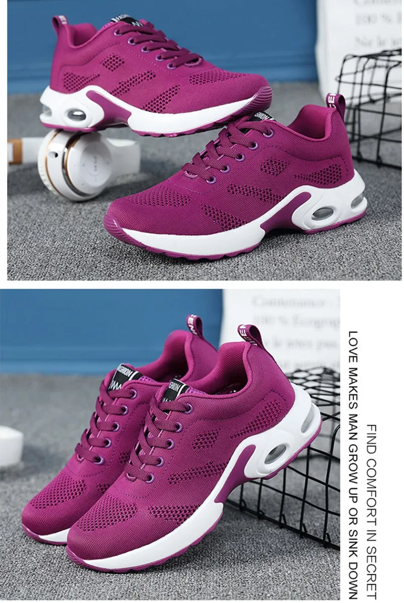 Fashion Lightweight Outdoor Sports Shoes Breathable Mesh Comfort Air Cushion Lace Up Running Shoes Sneakers