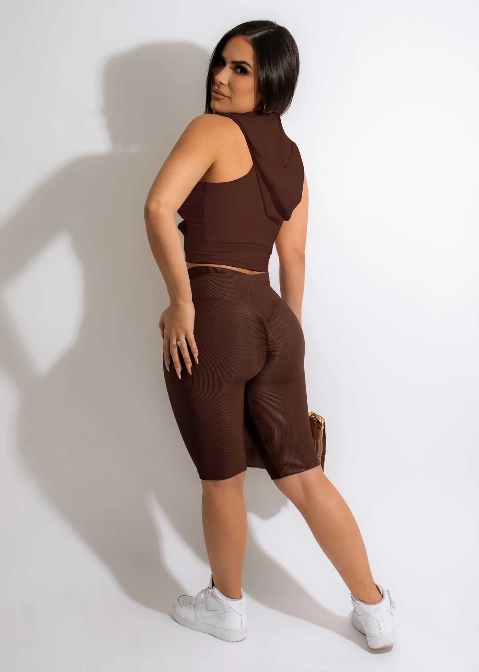 Fitness Diva Ribbed Biker Short Brown