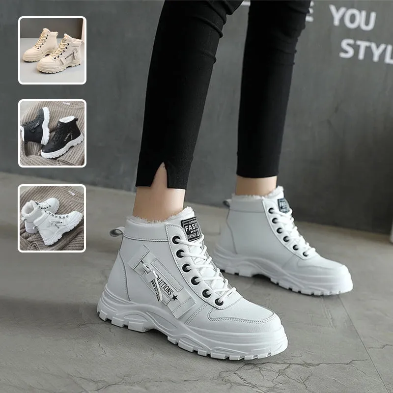 Fleece Lace-up Boots Winter Warm Short Plush High-top Shoes