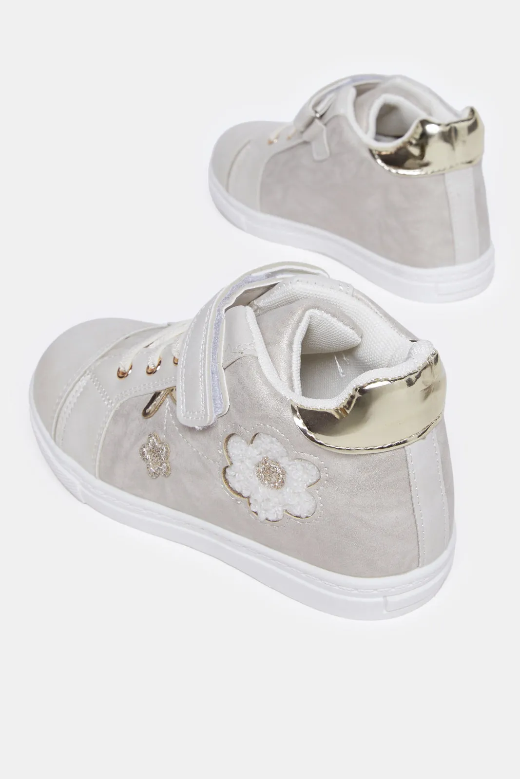 Girls Cream Flower Detail High-Top