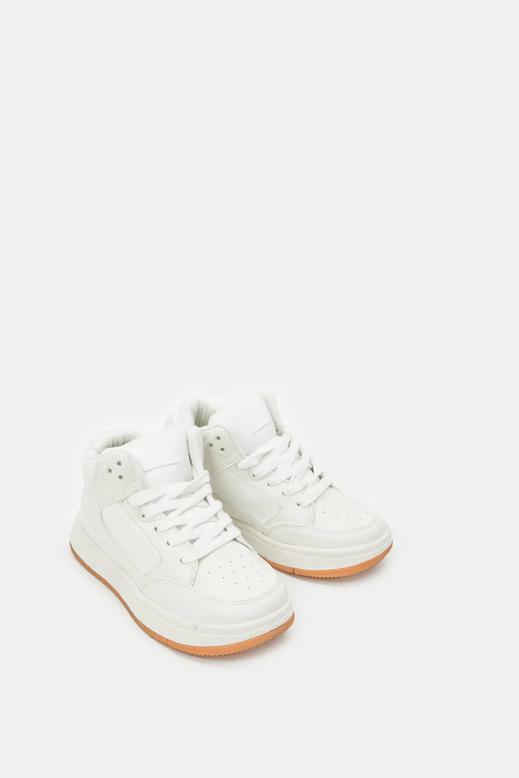 Girls Ivory Lace-Up High-Top Sneakers