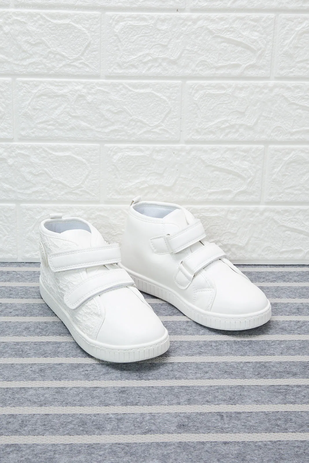 Girls White High-Top Sneakers