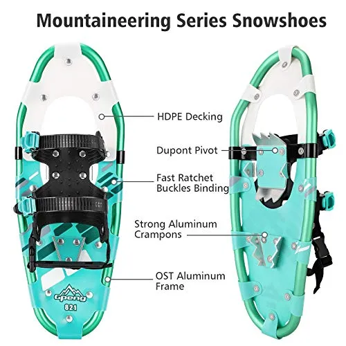 Gpeng 3-in-1 Xtreme Lightweight Terrain Snowshoes for Men Women Youth Kids, Light Weight Aluminum Alloy Terrain Snow Shoes with Trekking Poles and Carrying Tote Bag, 14"/21"/ 25"/27"/ 30", (14")