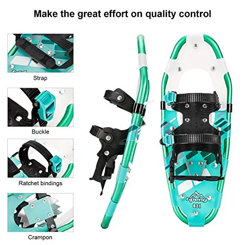 Gpeng 3-in-1 Xtreme Lightweight Terrain Snowshoes for Men Women Youth Kids, Light Weight Aluminum Alloy Terrain Snow Shoes with Trekking Poles and Carrying Tote Bag, 14"/21"/ 25"/27"/ 30", (14")