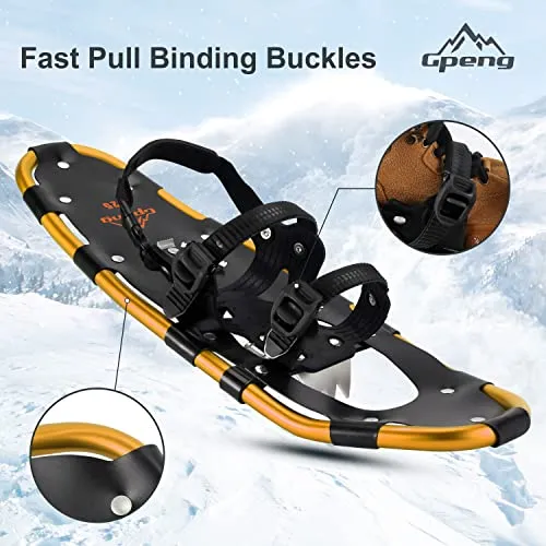 Gpeng 3-in-1 Xtreme Lightweight Terrain Snowshoes for Men Women Youth Kids, Light Weight Aluminum Alloy Terrain Snow Shoes with Trekking Poles and Carrying Tote Bag, 14"/21"/ 25"/27"/ 30", (25")