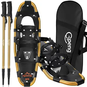 Gpeng 3-in-1 Xtreme Lightweight Terrain Snowshoes for Men Women Youth Kids, Light Weight Aluminum Alloy Terrain Snow Shoes with Trekking Poles and Carrying Tote Bag, 14"/21"/ 25"/27"/ 30", (25")