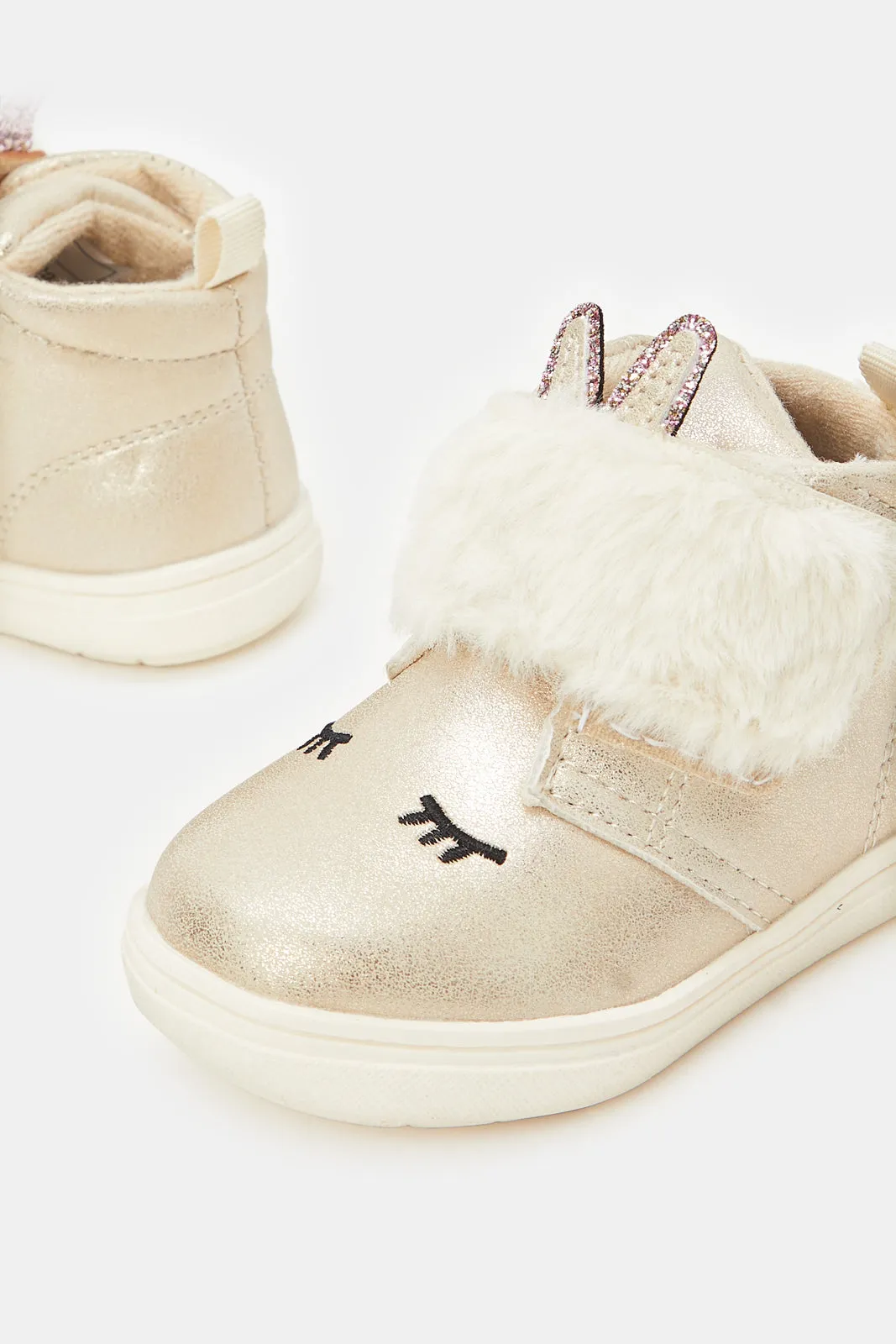 Infant Girls Gold Fur Strap High-Top